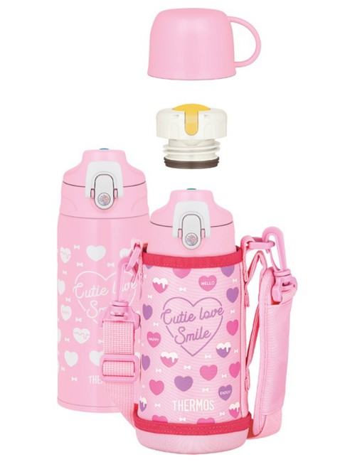 Termos dziecięcy z dwiema nakrętkami Thermos 2-Way Lid Bottle 0,6 l with Pouch - pink / white