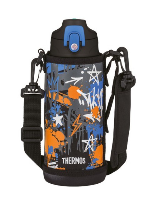 Termos dziecięcy z dwiema nakrętkami Thermos 2-Way Lid Bottle 0,8 l with Pouch - black / blue