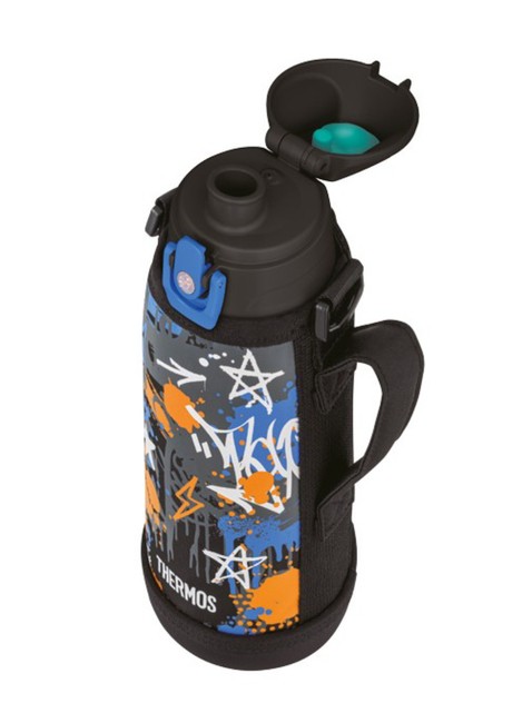 Termos dziecięcy z dwiema nakrętkami Thermos 2-Way Lid Bottle 0,8 l with Pouch - black / blue