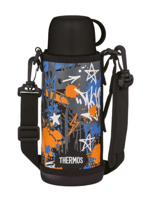 Termos dziecięcy z dwiema nakrętkami Thermos 2-Way Lid Bottle 0,8 l with Pouch - black / blue