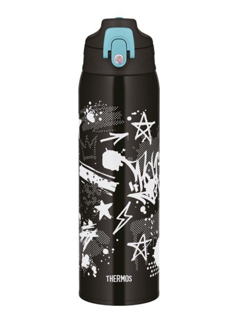 Termos dziecięcy z dwiema nakrętkami Thermos 2-Way Lid Bottle 1 l with Pouch - black / aqua