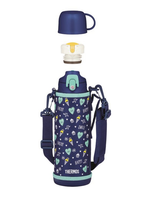 Termos dziecięcy z dwiema nakrętkami Thermos 2-Way Lid Bottle 1 l with Pouch - navy / green