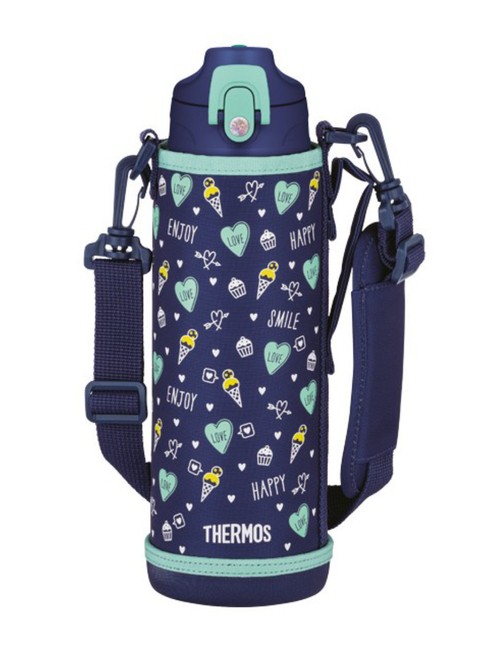 Termos dziecięcy z dwiema nakrętkami Thermos 2-Way Lid Bottle 1 l with Pouch - navy / green