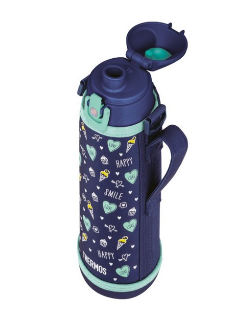 Termos dziecięcy z dwiema nakrętkami Thermos 2-Way Lid Bottle 1 l with Pouch - navy / green