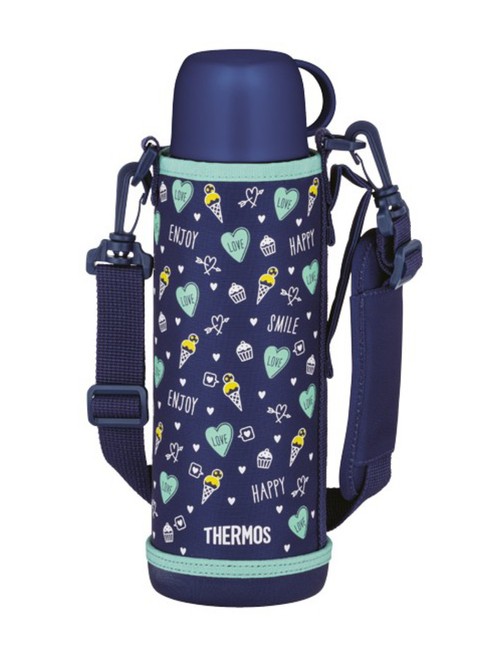 Termos dziecięcy z dwiema nakrętkami Thermos 2-Way Lid Bottle 1 l with Pouch - navy / green