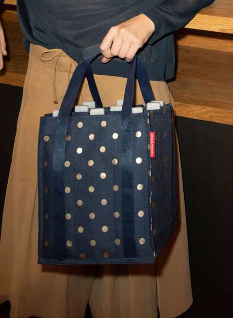 Torba na butelki z przegrodami Reisenthel Bottlebag - metallic dots blue