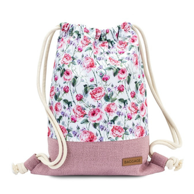 Worek XL Len plecak Baggage - peonies pink