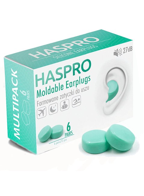 Zatyczki formowane Haspro Moldable Silicone Earplugs 6 par - mint