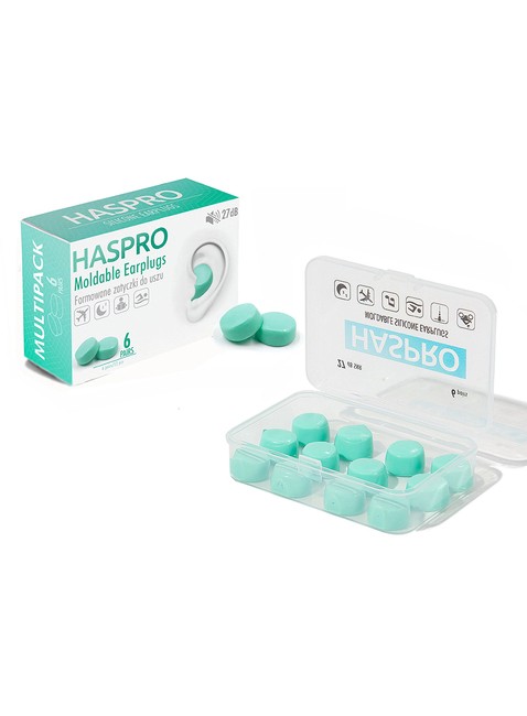 Zatyczki formowane Haspro Moldable Silicone Earplugs 6 par - mint