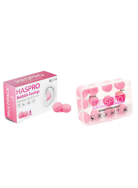 Zatyczki formowane Haspro Moldable Silicone Earplugs 6 par - pink