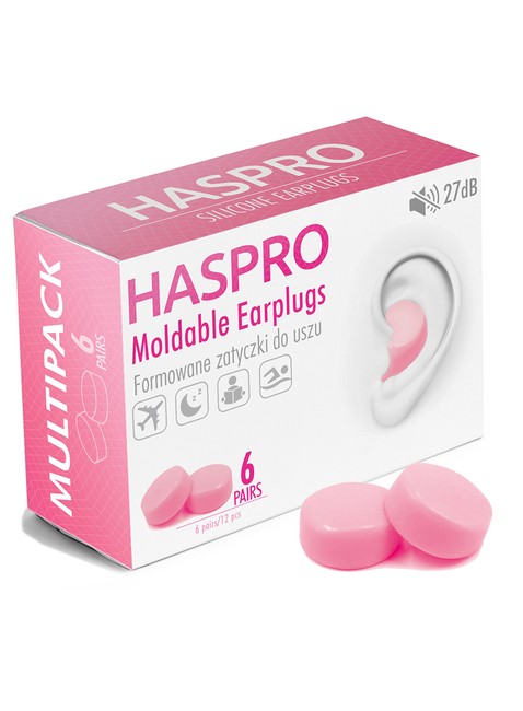 Zatyczki formowane Haspro Moldable Silicone Earplugs 6 par - pink