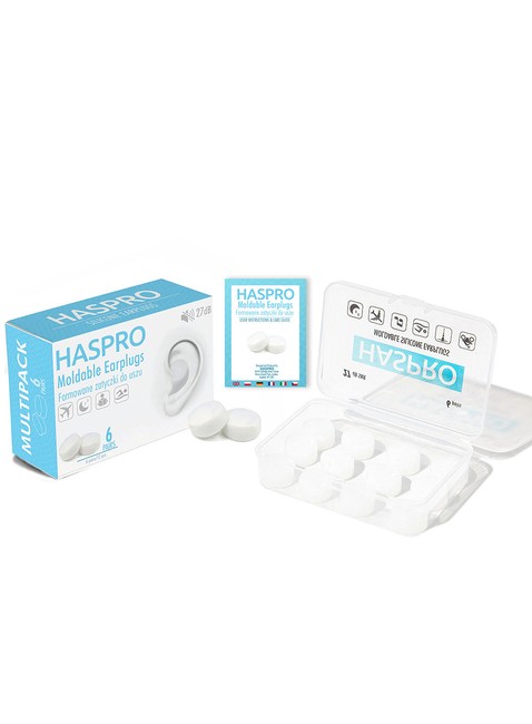 Zatyczki formowane Haspro Moldable Silicone Earplugs 6 par - white