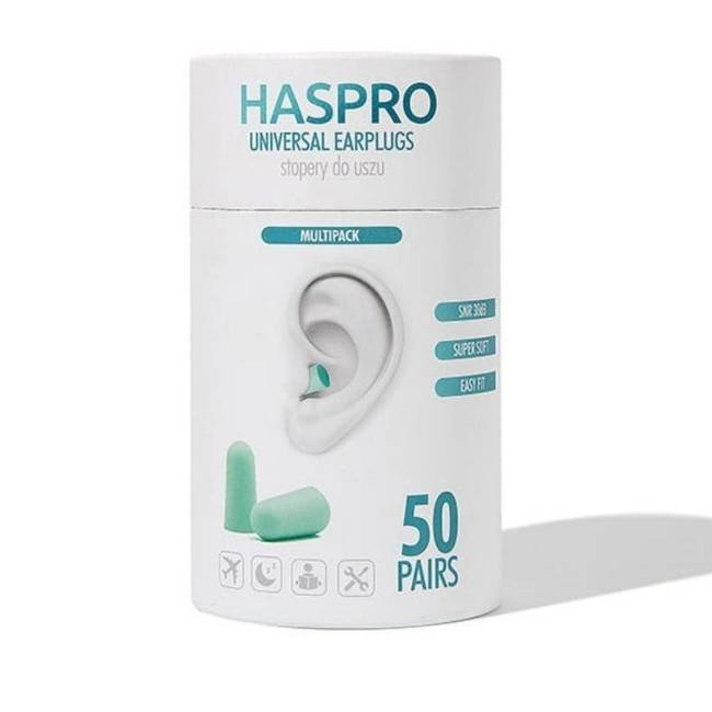 Zatyczki piankowe do uszu w tubie 50 par Haspro - mint