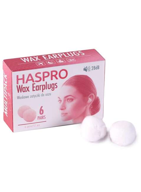 Zatyczki / stopery do uszu woskowe Haspro Wax Earplugs 6 par - white