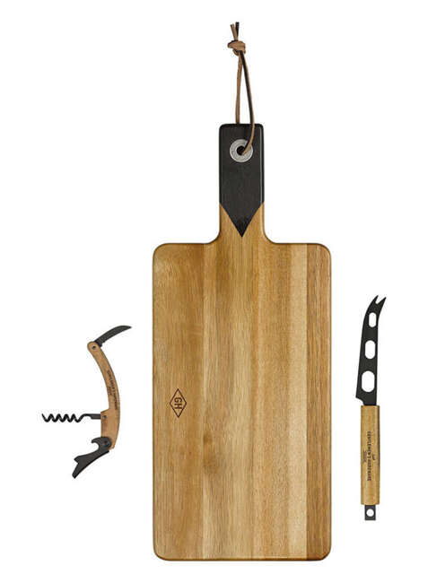 Zestaw Gentlemen's Hardware Cheese Board and Knife Set with Wine Opener