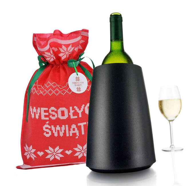 Zestaw prezentowy Schładzacz aktywny do butelek wina Vacu Vin + woreczek świąteczny