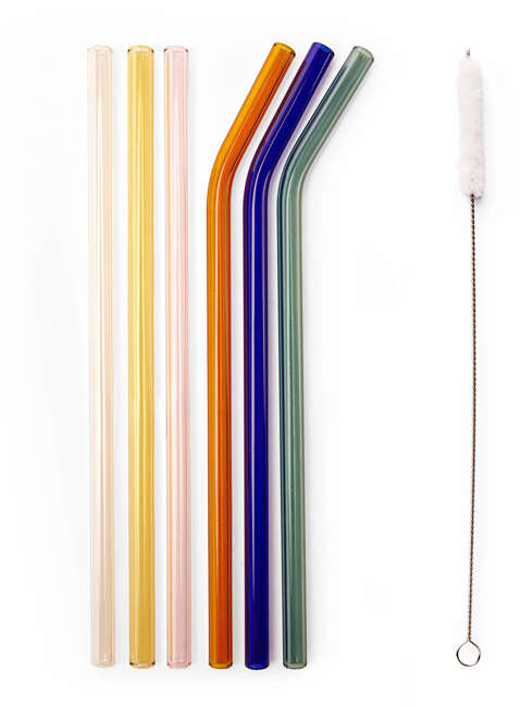 Zestaw szklane słomki ze szczotką Kikkerland Colorful Reusable Glass Straws