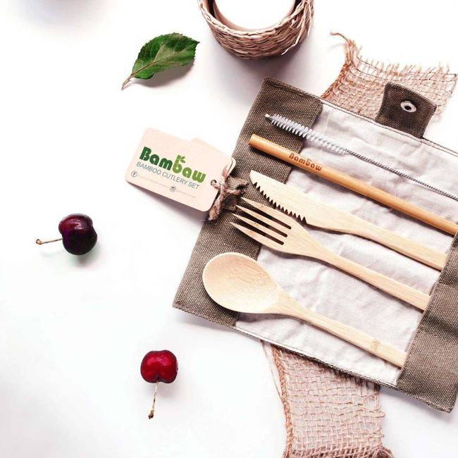 Zestaw sztućców bambusowych cutlery set Bambaw - olive