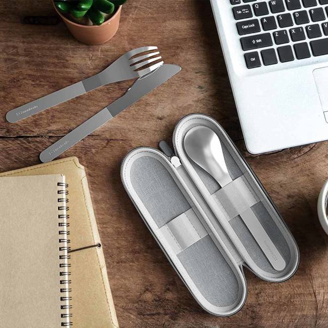 Zestaw sztućców w etui MB Slim Nest Trio Knife Monbento - grey coton