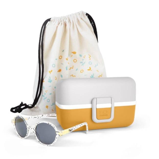 Zestaw wakacyjny Monbento lunchbox + okulary + worek Ki ET LA - zag / moutarde